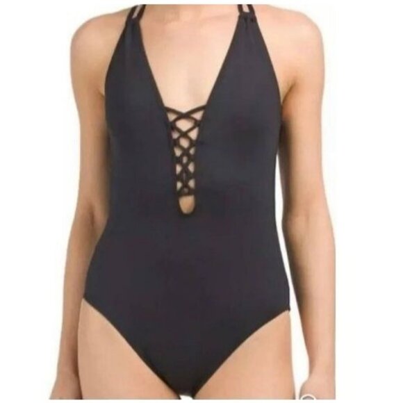 La Blanca Other - La Blanca One Piece Swimsuit Lace Up Criss Cross Swimwear Black Women's Size 12